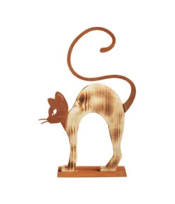 Ferrum Buckelnde Holz-Katze Mit Metall-Applikationen, Ca. B32/H51 Cm