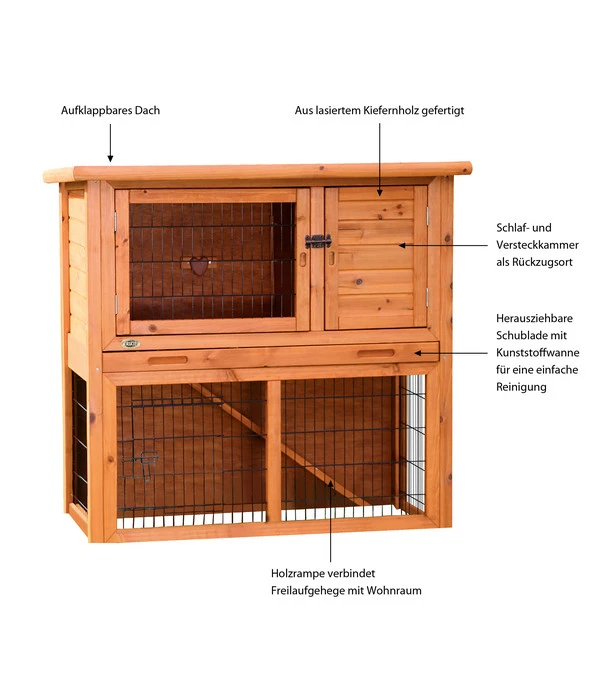 Trixie Natura Kleintierstall Mit Freilaufgehege, Braun, Ca. B104/H97/T52 Cm 4 Trixie Natura Kleintierstall Mit Freilaufgehege, Braun, Ca. B104/H97/T52 Cm – Bild 2