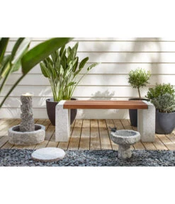 Dehner Granit-Gartenbank, Ca. B120/H45/T35 Cm, Grau/braun -Gartenbedarfsgeschäft 4071049 WE MO 001 DehnerGranit GartenbankmitWPCFlaecheSteinbankSitzbank