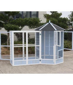 Dehner Vogelvoliere Santorini, Weiß/blau, Ca. Ø132/H180 Cm -Gartenbedarfsgeschäft 6640585 6941041 6941058 WE MO 003 MQVHSantoriniGehege 1