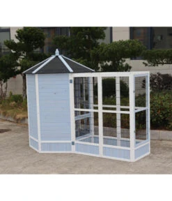 Dehner Vogelvoliere Santorini, Weiß/blau, Ca. Ø132/H180 Cm -Gartenbedarfsgeschäft 6640585 6941041 6941058 WE MO 004 MQVHSantoriniGehege 1