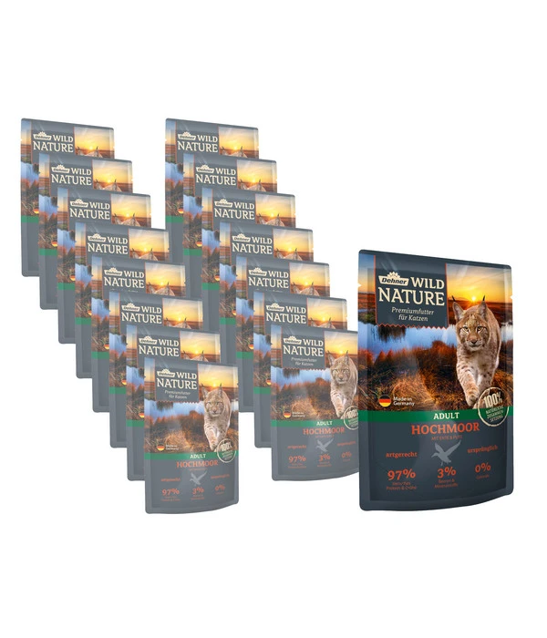 Dehner Wild Nature Nassfutter Für Katzen Hochmoor Adult, Ente & Pute, 16 X 85 G 3 Dehner Wild Nature Nassfutter Für Katzen Hochmoor Adult, Ente & Pute, 16 X 85 G